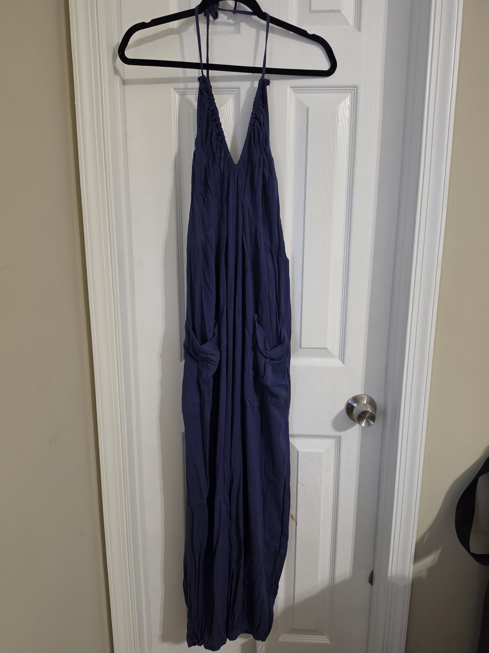 Cupshe Navy Blue Halter Maxi Jumpsuit with Side Pockets